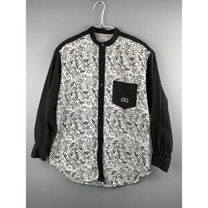 Longhorn Niver Western Wear Shirt Mens Medium Black/White Embroidered‎ Vintage